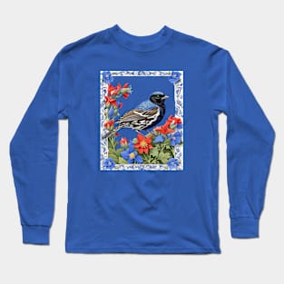 A Lark Bunting Surrounded by Colorado Blue Columbine Border Cut Out Long Sleeve T-Shirt